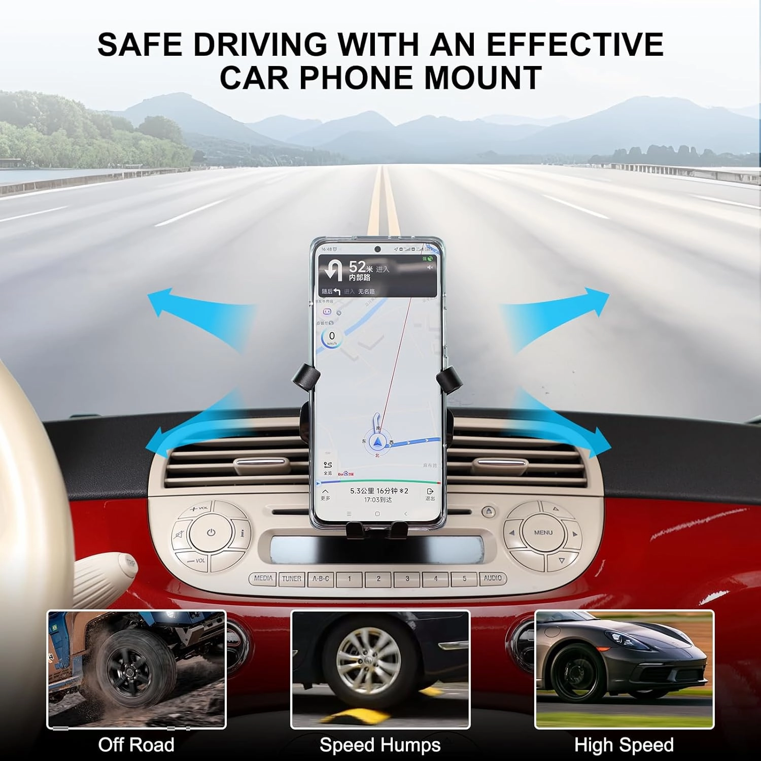Car Air Vent Cell Phone Holder Compatible with Fiat 500 2010-2015 for Dashboard Air Vent Car Phone Holder Adjustable 360 Rotation Vent Clip Fits for All Smartphones