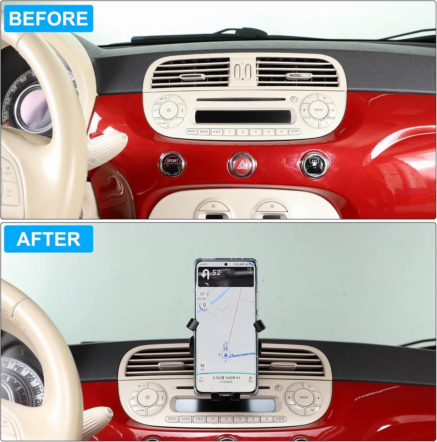 Car Air Vent Cell Phone Holder Compatible with Fiat 500 2010-2015 for Dashboard Air Vent Car Phone Holder Adjustable 360 Rotation Vent Clip Fits for All Smartphones