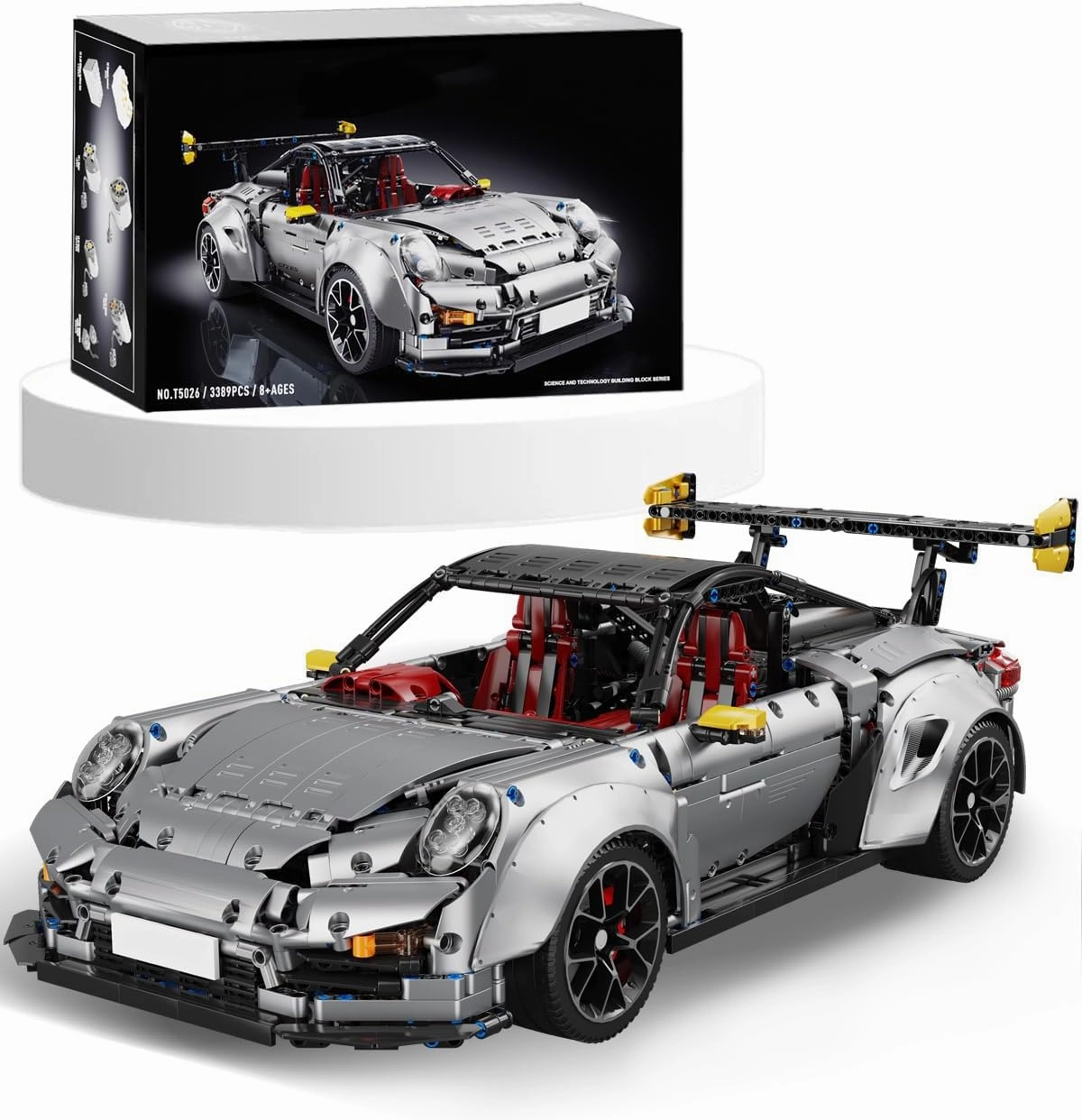 Car Building Model Speed Champions 1:8 Racing Car Building Toy for Super Sport Car MOC Speed Champions Building Set Silver, 3389 PCS