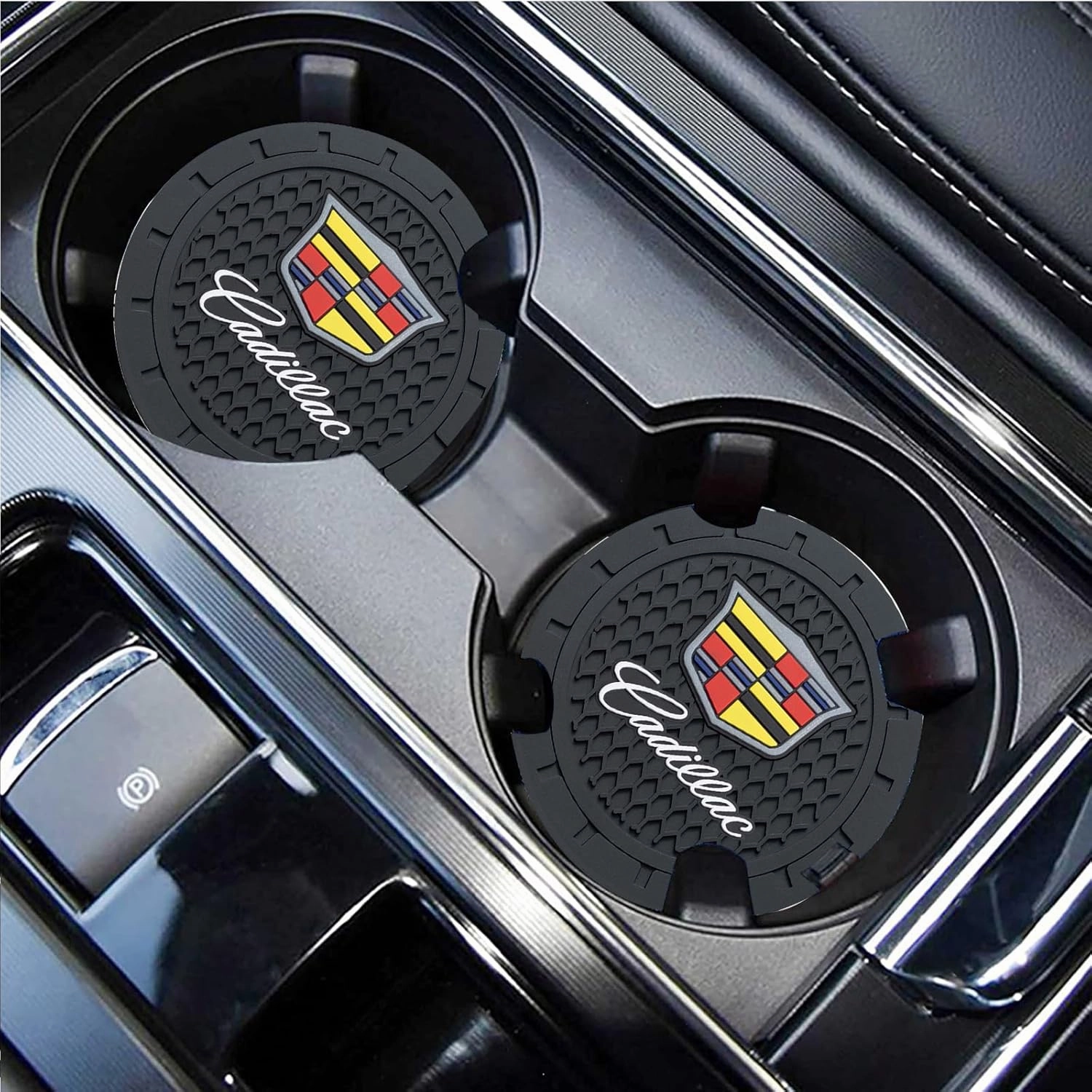 Car Cup Holder Coaster for Cadillac, Recessed Silicone Cup Holder Coaster Interior Accessories 2.75in 2Pieces Black