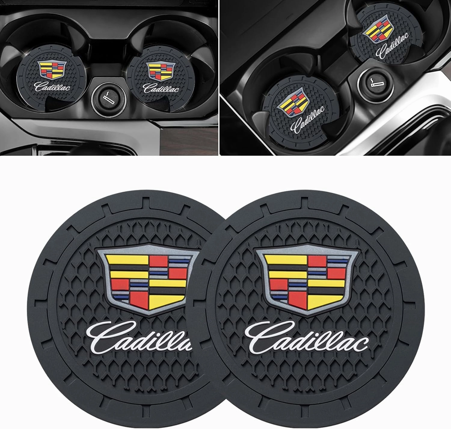 Car Cup Holder Coaster for Cadillac, Recessed Silicone Cup Holder Coaster Interior Accessories 2.75in 2Pieces Black