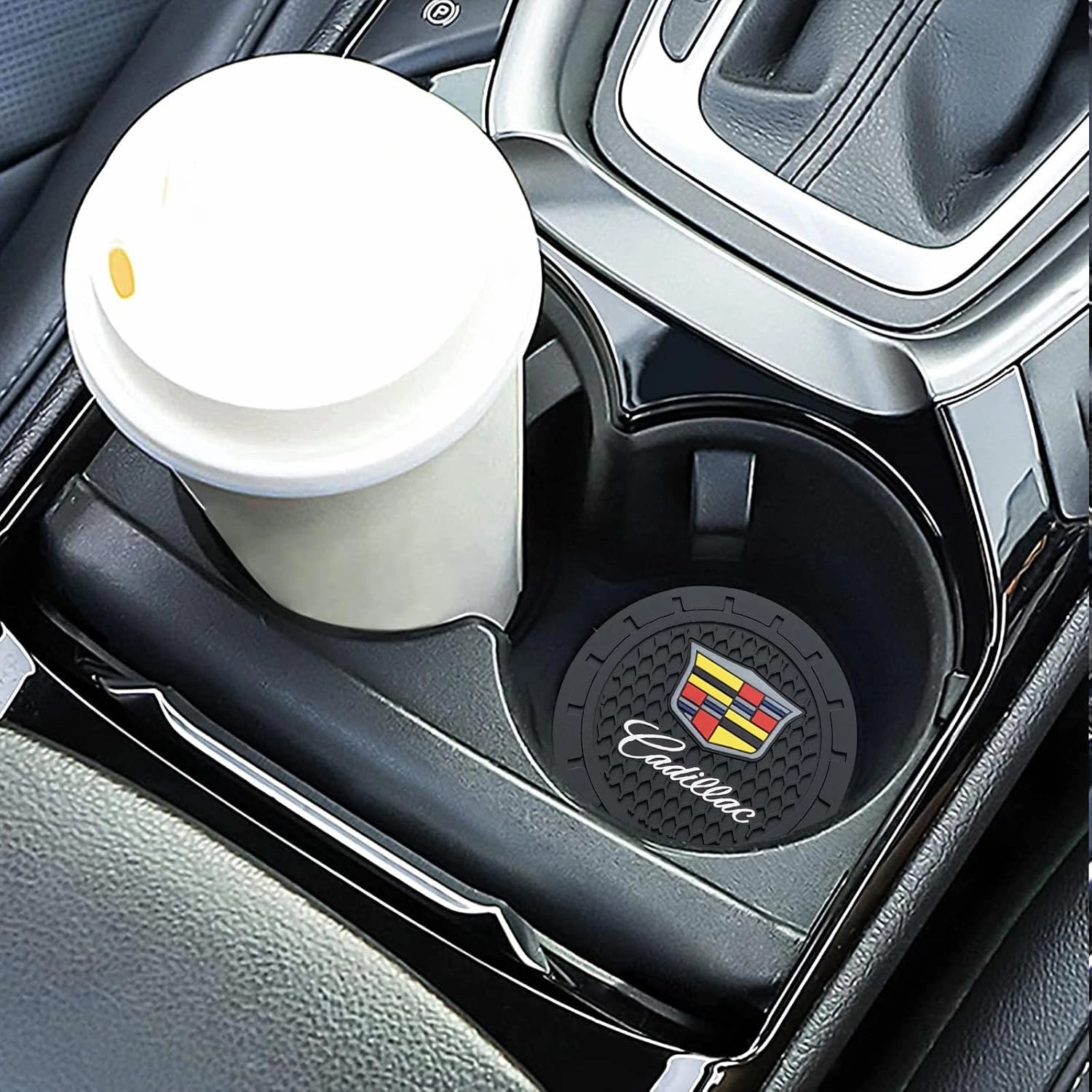 Car Cup Holder Coaster for Cadillac, Recessed Silicone Cup Holder Coaster Interior Accessories 2.75in 2Pieces Black