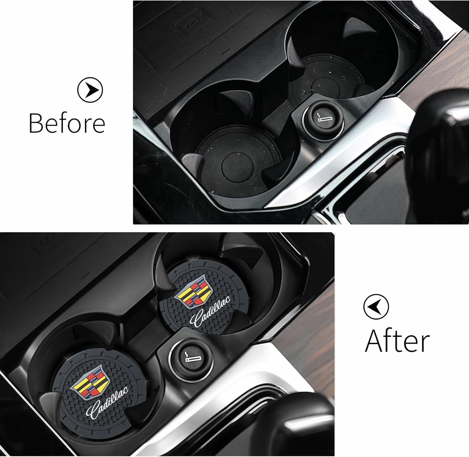 Car Cup Holder Coaster for Cadillac, Recessed Silicone Cup Holder Coaster Interior Accessories 2.75in 2Pieces Black