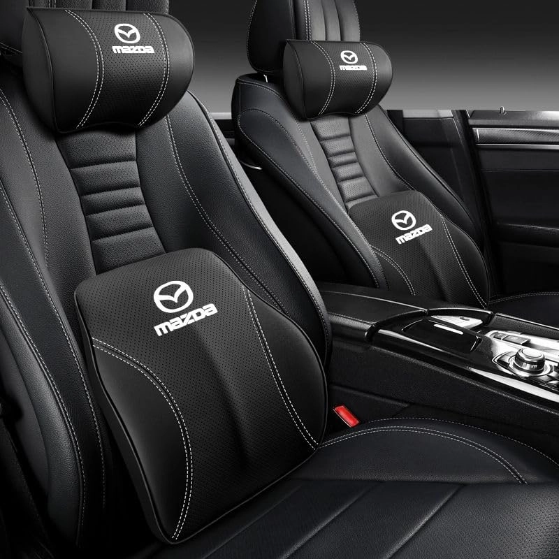 Car Headrest Lumbar Support Cushion for Mazda Biante 2008-2018, Car Lumbar Support Pillow and Car Neck Pillow Kit, Driver Seat Backrest, Seat Covers Accessories,A