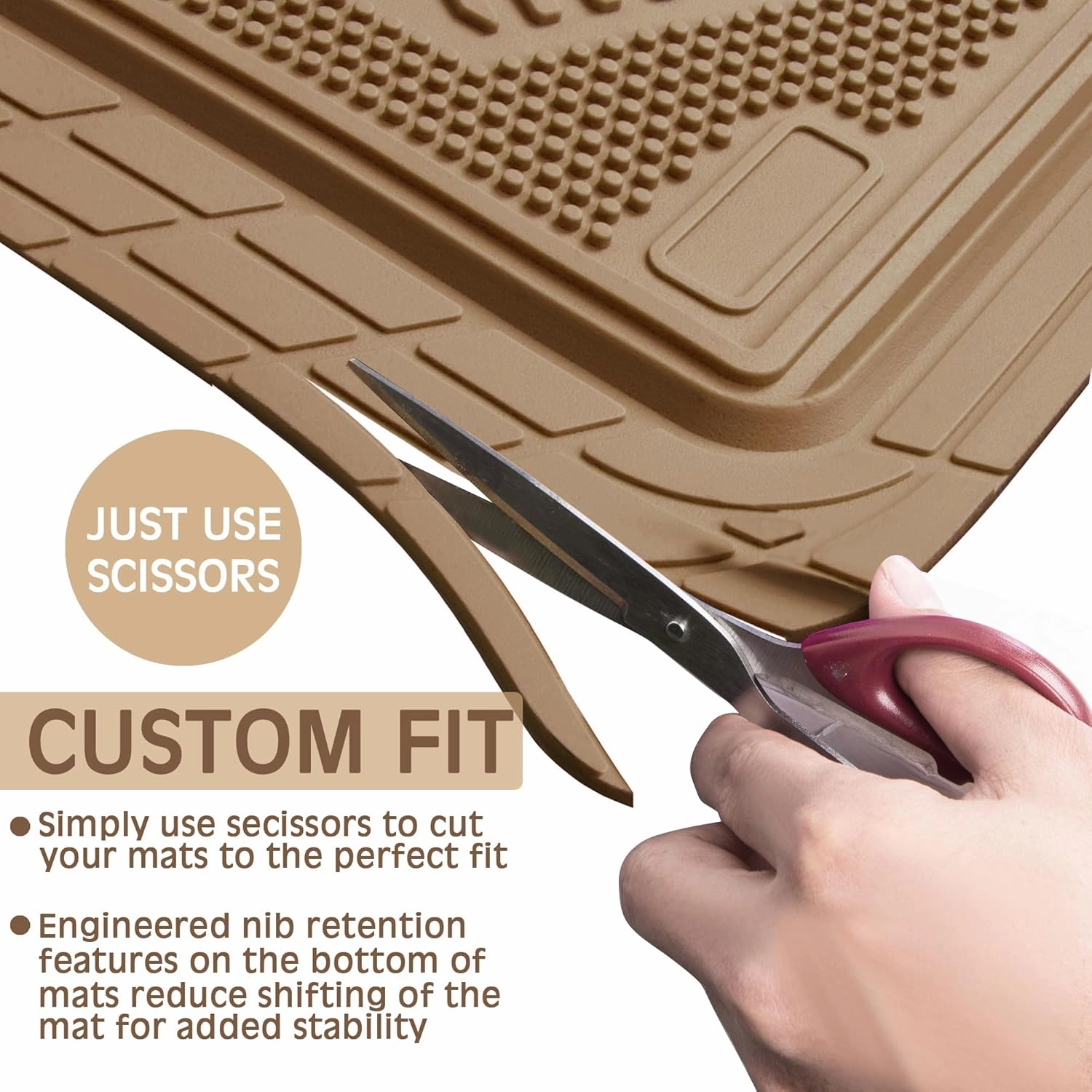 CAR PASS Heavy Duty Rubber Floor Mats Gray Car Mats Full Set with Trunk Cargo Liner - Universal Waterproof Floor Mats for Car SUV Truck, Durable All Weather Automotive Liner Mats (All Beige)