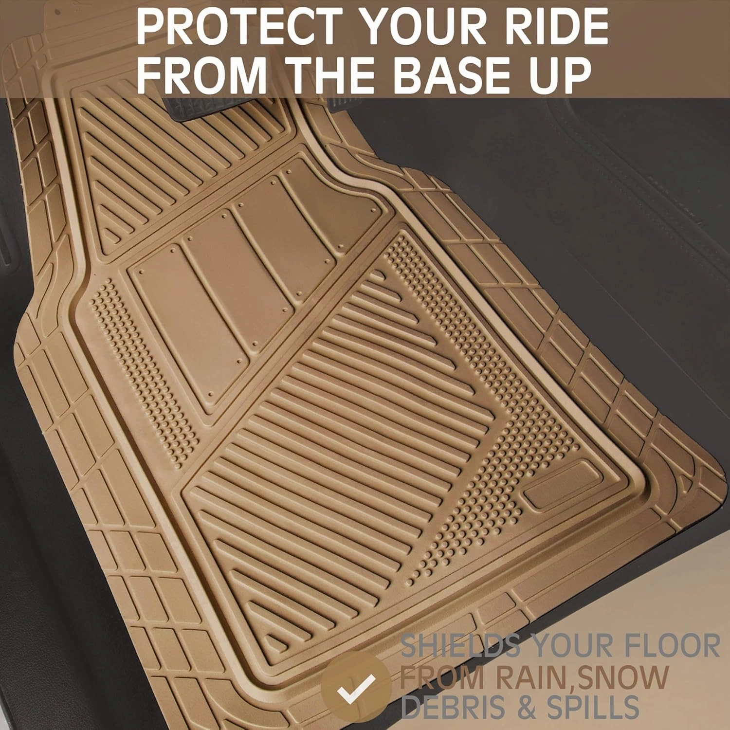 CAR PASS Heavy Duty Rubber Floor Mats Gray Car Mats Full Set with Trunk Cargo Liner - Universal Waterproof Floor Mats for Car SUV Truck, Durable All Weather Automotive Liner Mats (All Beige)