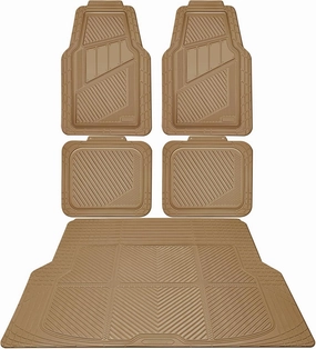 CAR PASS Heavy Duty Rubber Floor Mats Gray Car Mats Full Set with Trunk Cargo Liner - Universal Waterproof Floor Mats for Car SUV Truck, Durable All Weather Automotive Liner Mats (All Beige)