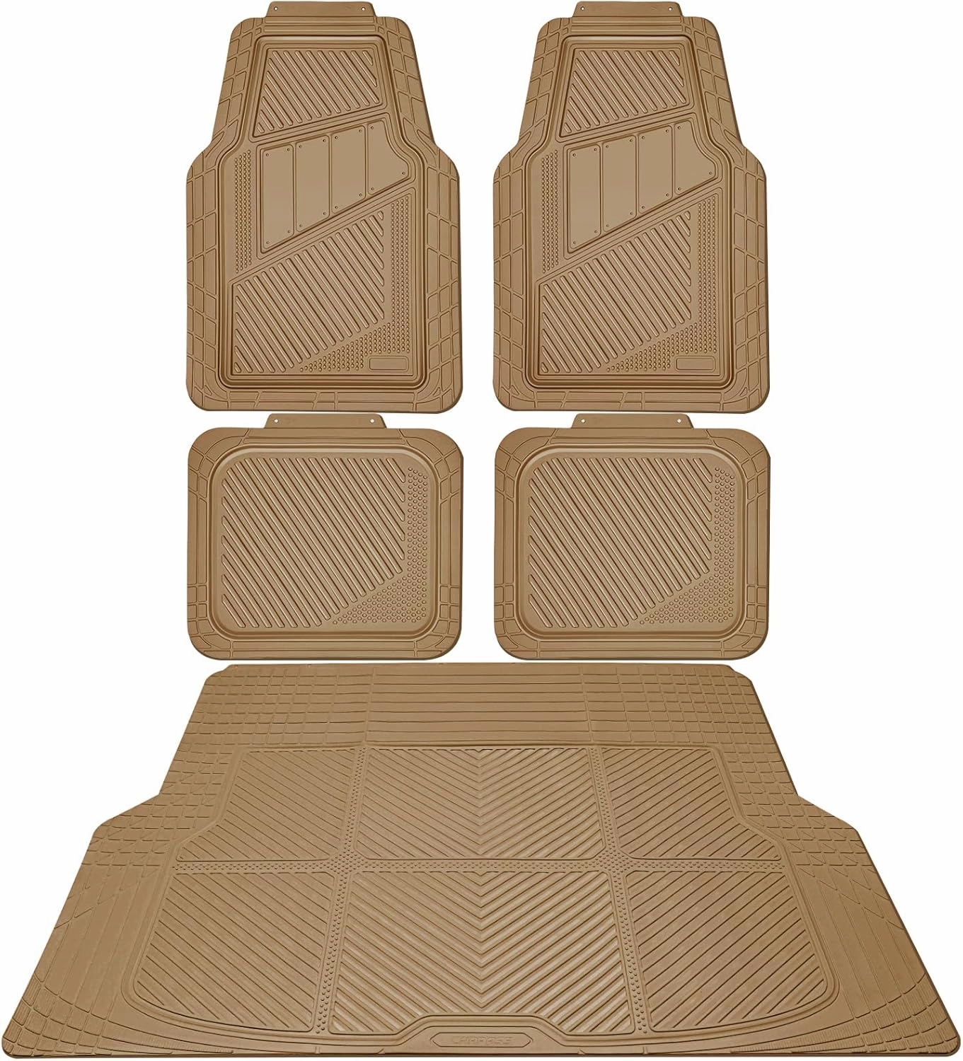 CAR PASS Heavy Duty Rubber Floor Mats Gray Car Mats Full Set with Trunk Cargo Liner - Universal Waterproof Floor Mats for Car SUV Truck, Durable All Weather Automotive Liner Mats (All Beige)