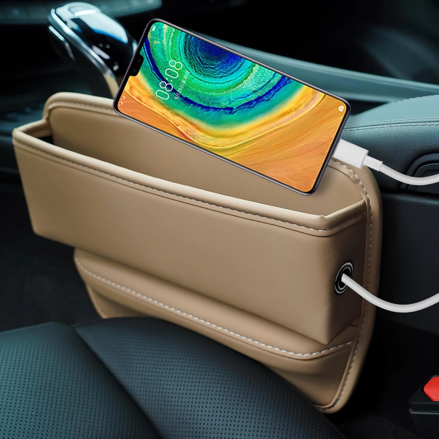 Car Seat Gap Filler Organizer, Leather Auto Console Side Storage Bag, Multifunctional Car Seat Case Automotive Accessories, Adjustable Seats Gap Filler for Holding Phones, Glasses, Keys