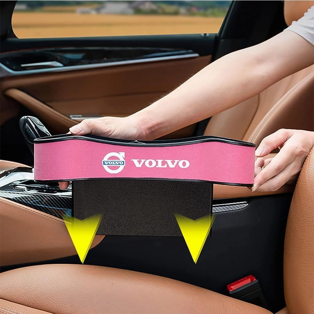Car Seat Storage Box for Volvo XC60 S60L XC40 S90 Series Car Seat Gap Organizer Seat Side Bag Reserved Charging Cable Hole Car Accessories,Brown