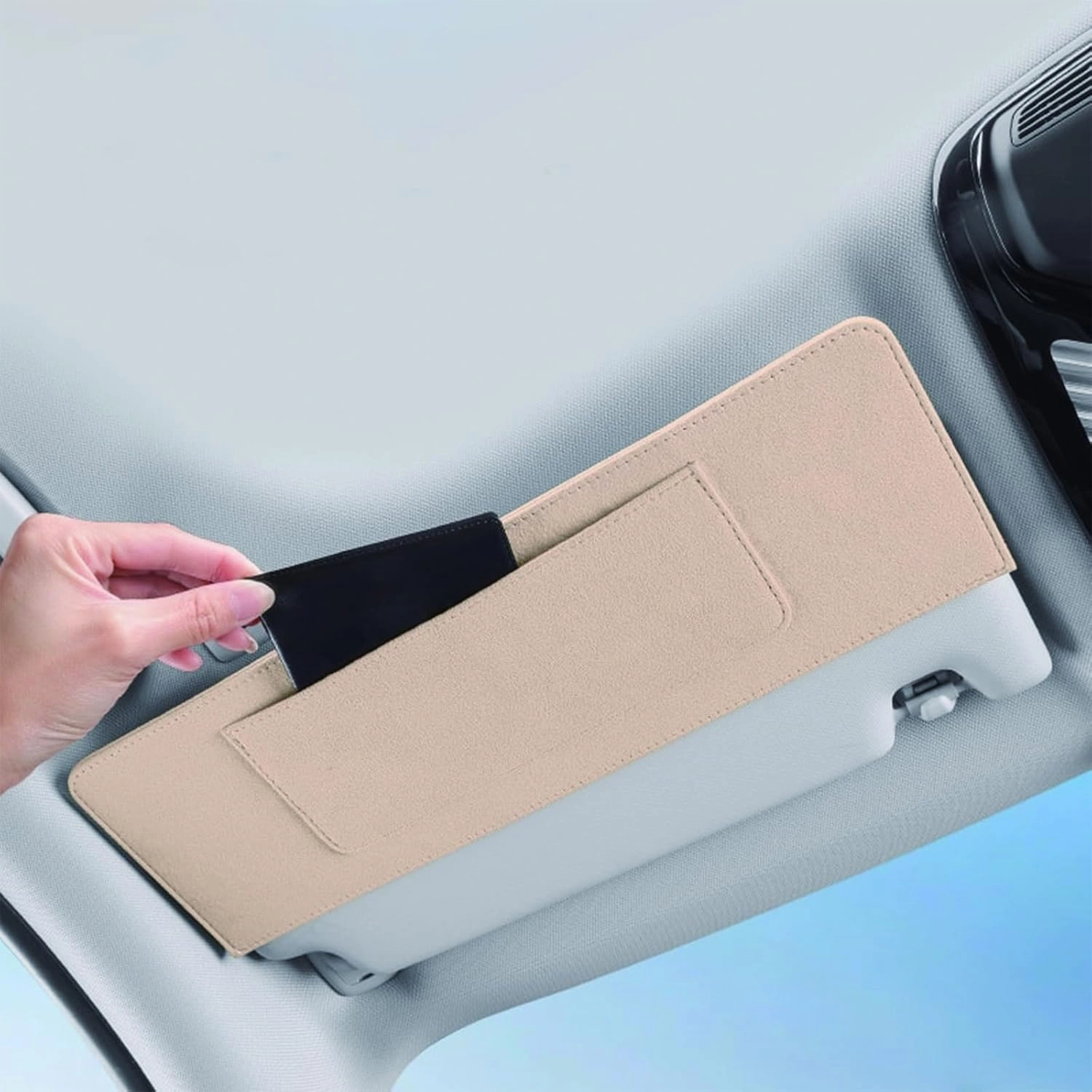 Car Sun Visor Extender for Audi Q3 8U Facelift SUV 5 Seats 2015 2016 2017 2018 UV Protection Anti-Glare Sun Blocker,Adjustable Stable Car Sun Visor Extension Clip,Beige-with Storage Bag