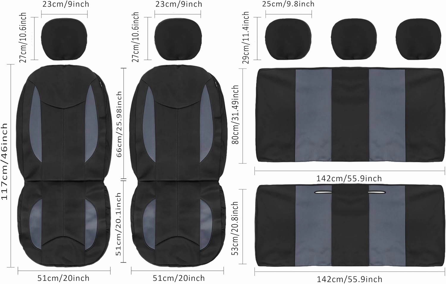 CAROMOP Waterproof Car Seat Cover Full Seats, Neoprene Seat Covers for Cars,Split Bench Compatible Car Interior Covers, Universal Fit Most Car Sedan Truck SUV(Black/Gray)