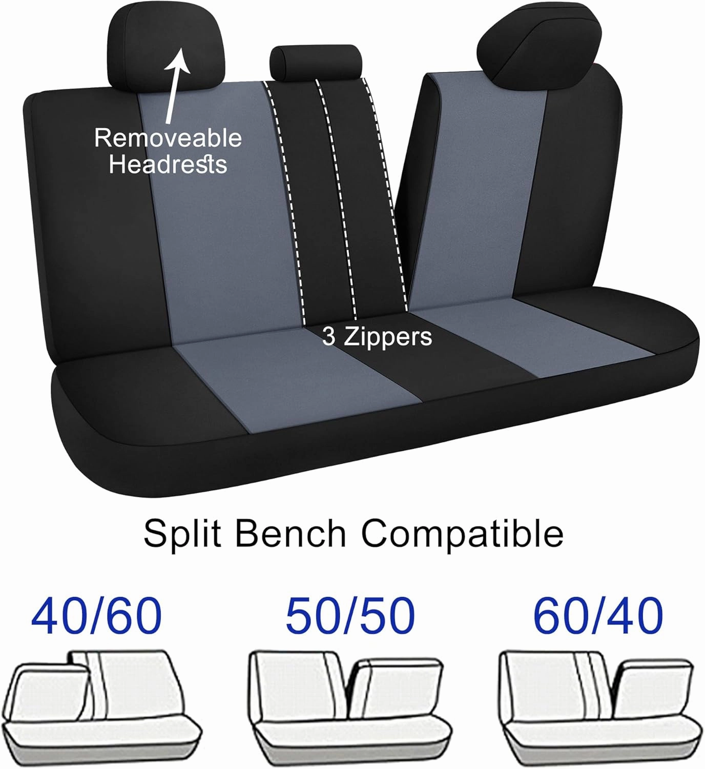 CAROMOP Waterproof Car Seat Cover Full Seats, Neoprene Seat Covers for Cars,Split Bench Compatible Car Interior Covers, Universal Fit Most Car Sedan Truck SUV(Black/Gray)