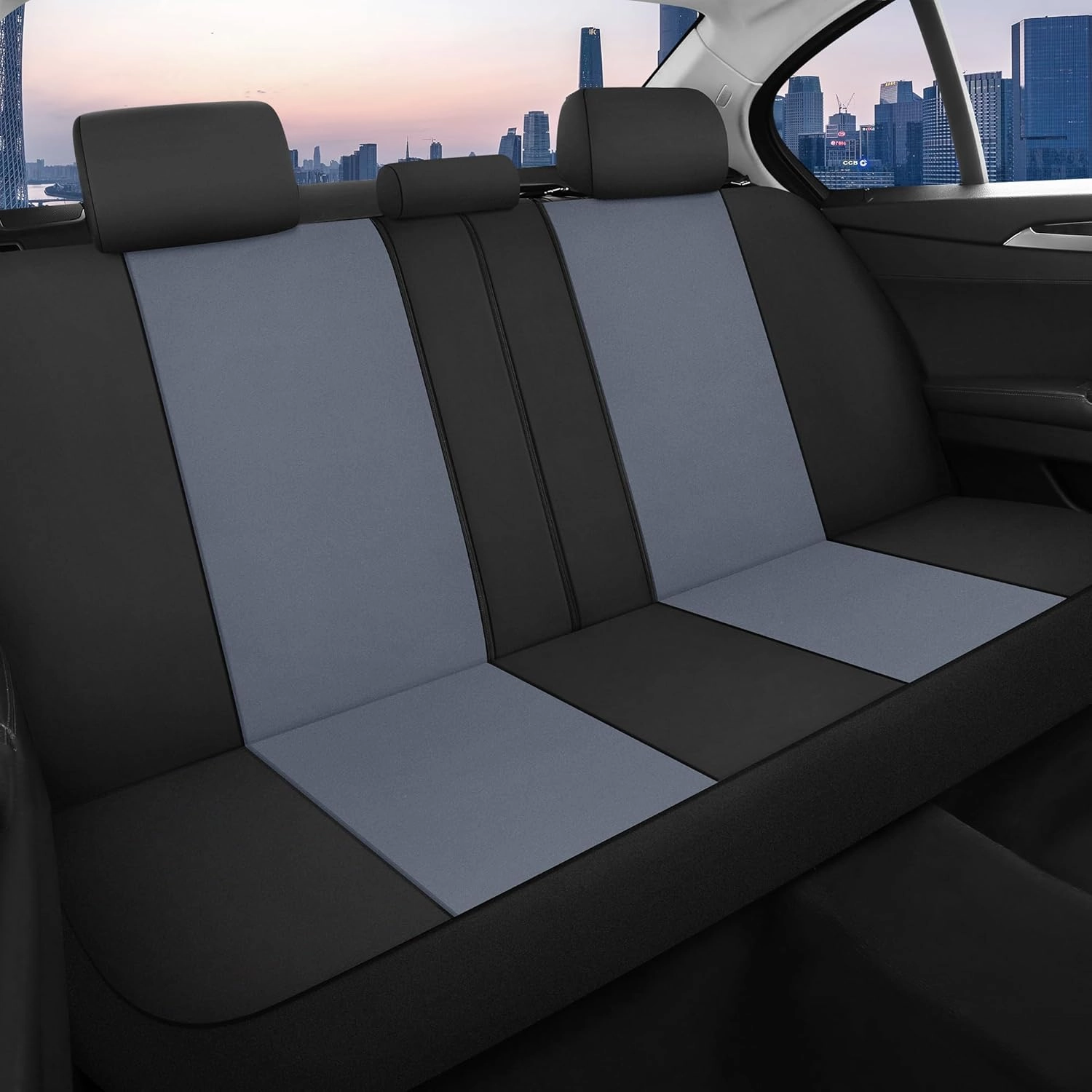 CAROMOP Waterproof Car Seat Cover Full Seats, Neoprene Seat Covers for Cars,Split Bench Compatible Car Interior Covers, Universal Fit Most Car Sedan Truck SUV(Black/Gray)