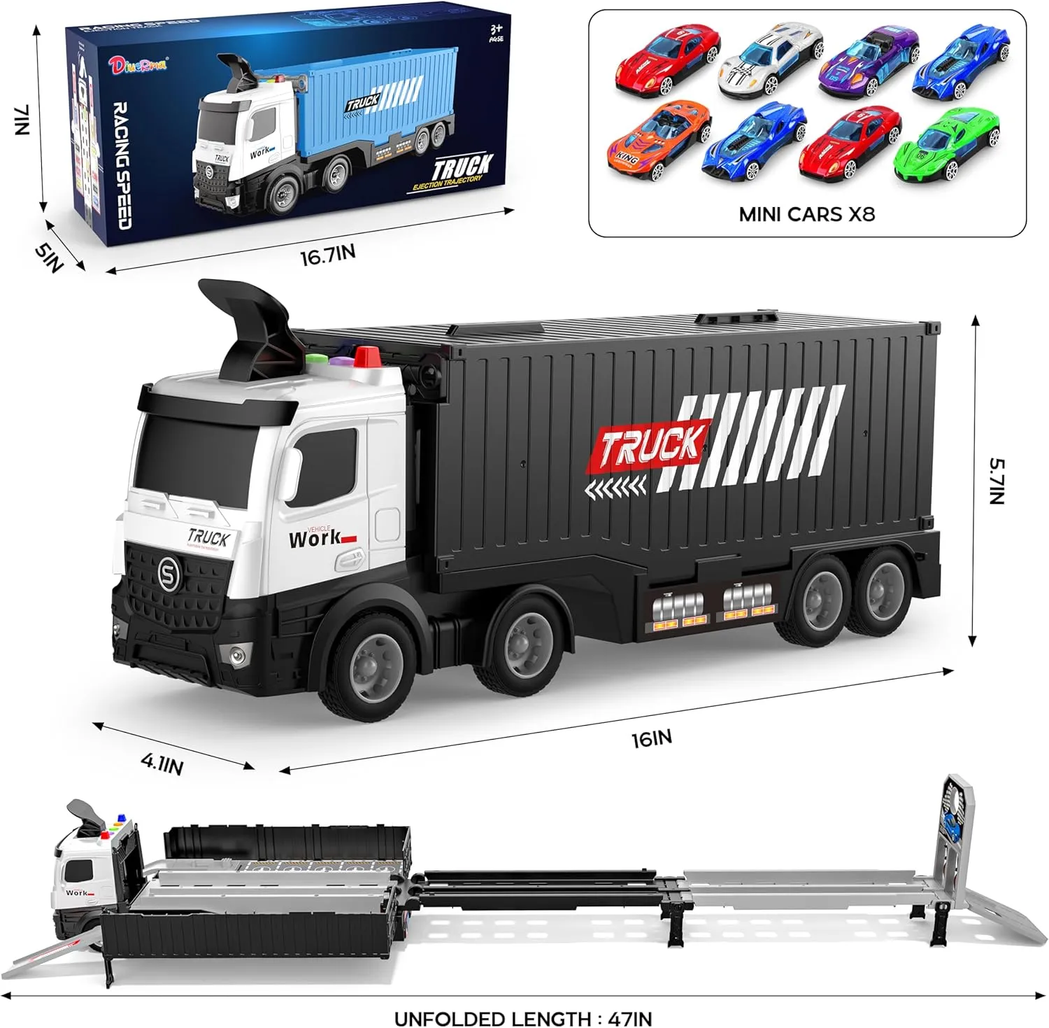 Carrier Truck Race Track Boys Toys, Foldable 3 Layer Toddler Track Playset,Toy Truck Transport Car Carrier & 8 Race Cars, Truck Toddlers Toys B-Day Gifts for Age 3 4 5 6  Years Old Boys Toy