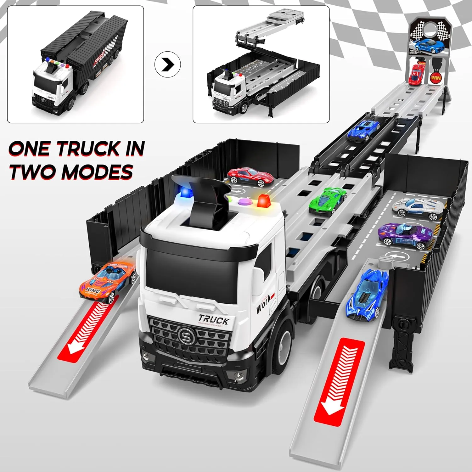 Carrier Truck Race Track Boys Toys, Foldable 3 Layer Toddler Track Playset,Toy Truck Transport Car Carrier & 8 Race Cars, Truck Toddlers Toys B-Day Gifts for Age 3 4 5 6  Years Old Boys Toy