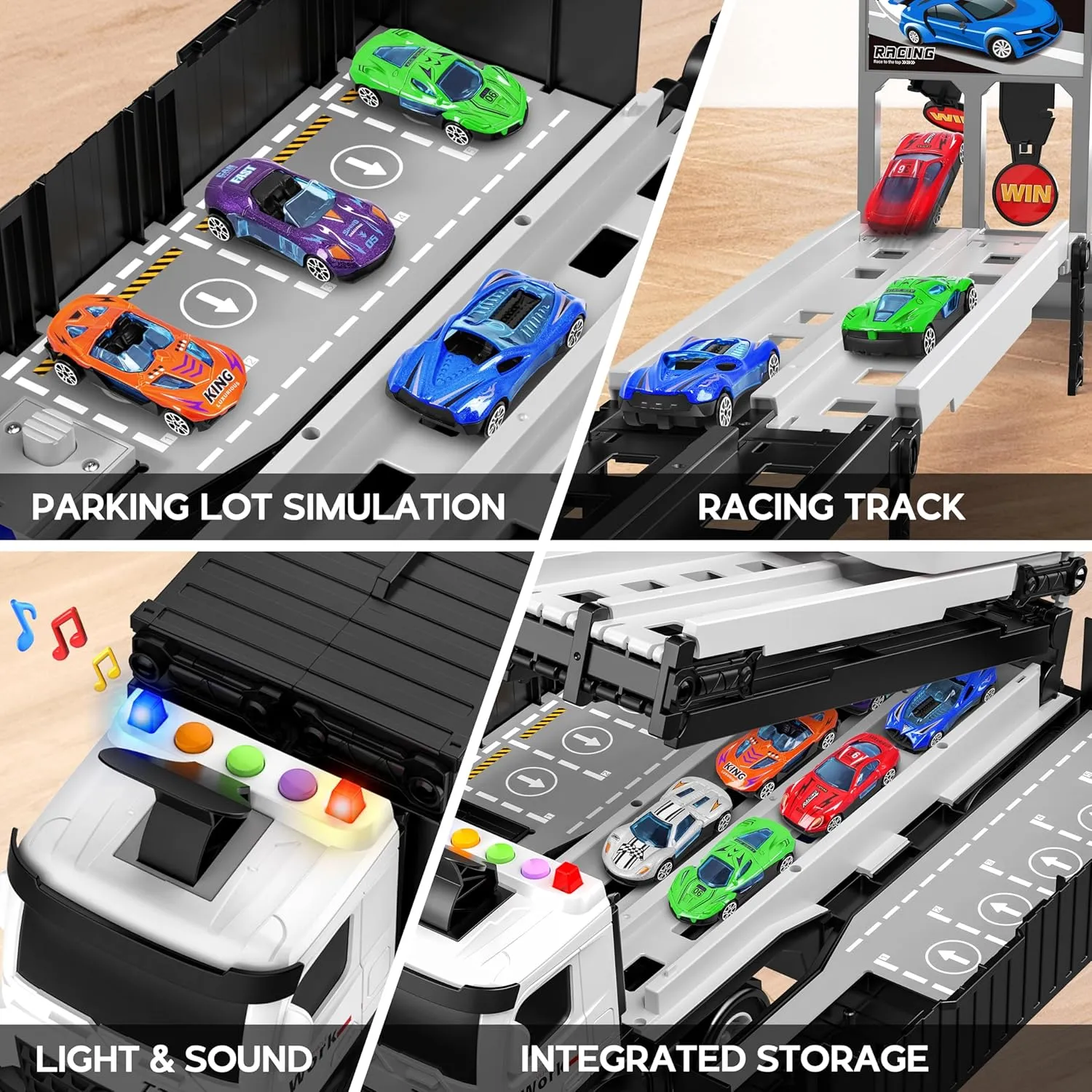 Carrier Truck Race Track Boys Toys, Foldable 3 Layer Toddler Track Playset,Toy Truck Transport Car Carrier & 8 Race Cars, Truck Toddlers Toys B-Day Gifts for Age 3 4 5 6  Years Old Boys Toy
