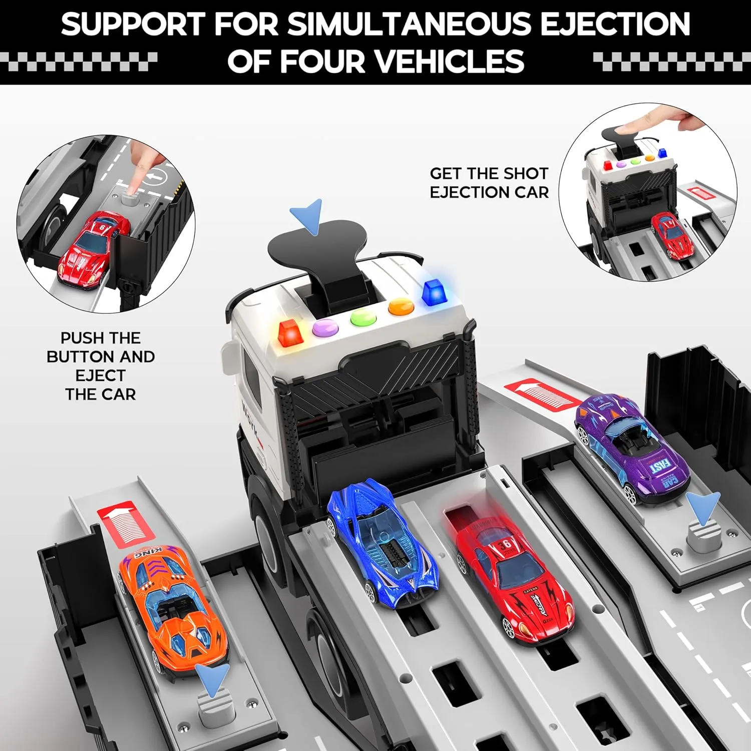 Carrier Truck Race Track Boys Toys, Foldable 3 Layer Toddler Track Playset,Toy Truck Transport Car Carrier & 8 Race Cars, Truck Toddlers Toys B-Day Gifts for Age 3 4 5 6  Years Old Boys Toy