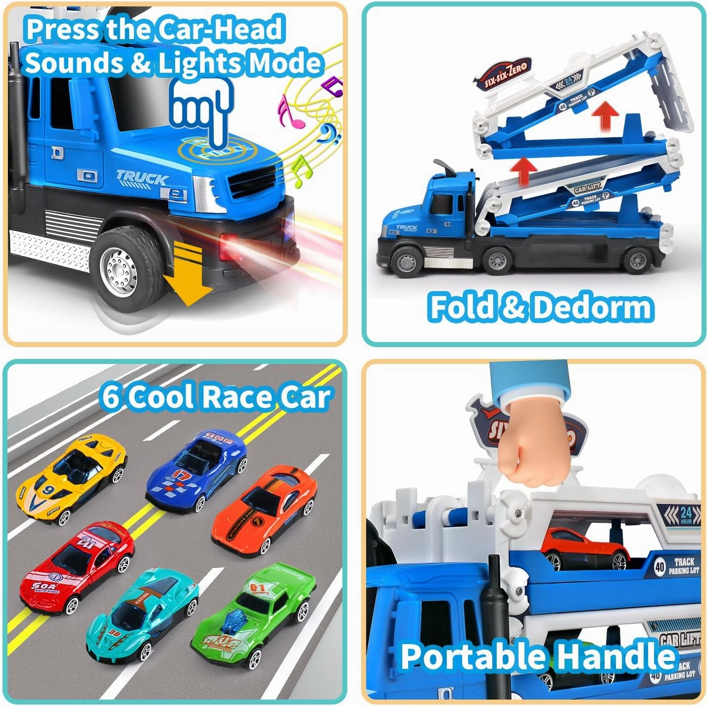 Carrier Trucks Toys for Kids, 4.6-FT Foldable 3 Layer Race Track Ejection Car and 6 Race Cars with Light&Sounds,Transport Truck Toddlers Toys Gifts for 3 4 5 6  Year Old Boys Girls