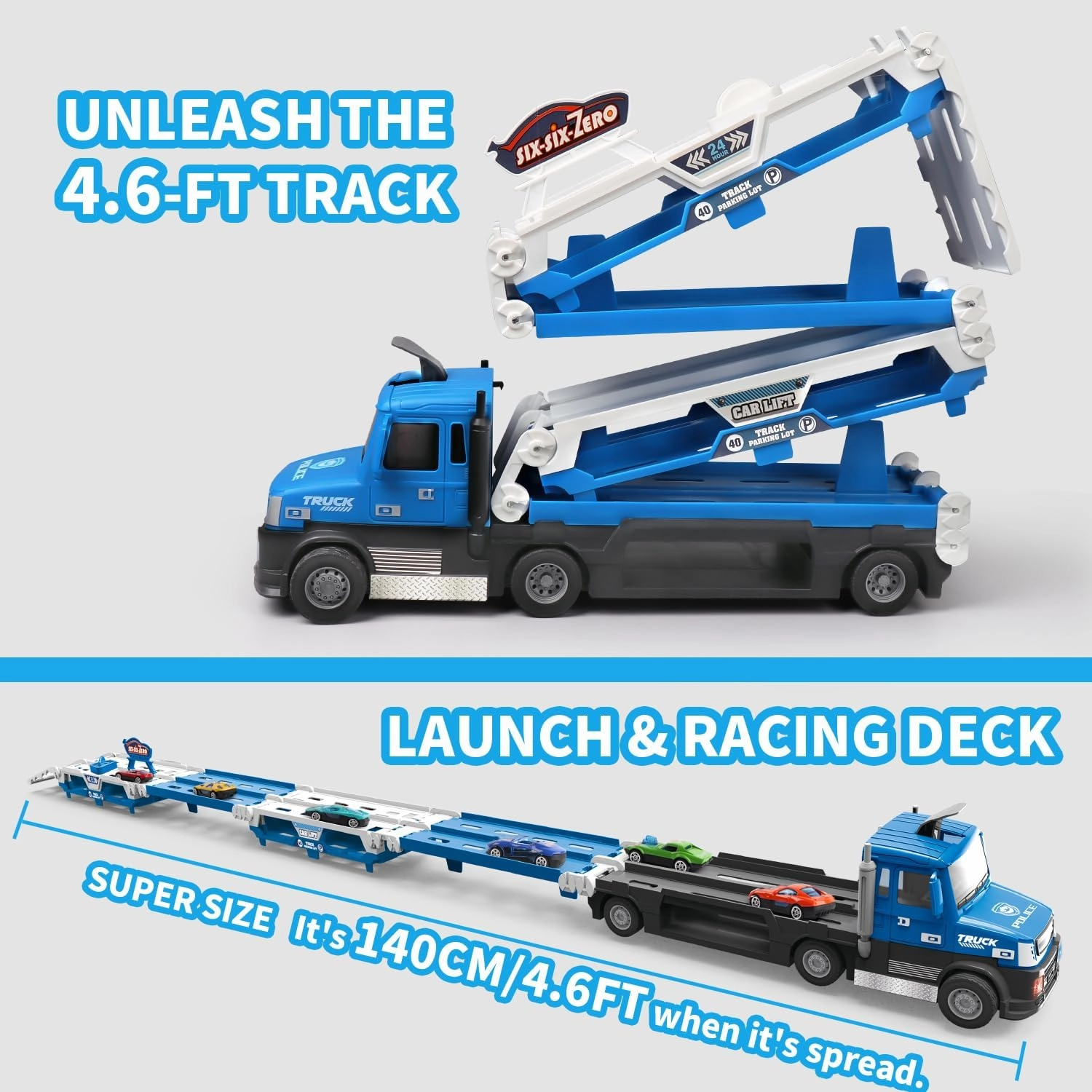 Carrier Trucks Toys for Kids, 4.6-FT Foldable 3 Layer Race Track Ejection Car and 6 Race Cars with Light&Sounds,Transport Truck Toddlers Toys Gifts for 3 4 5 6  Year Old Boys Girls