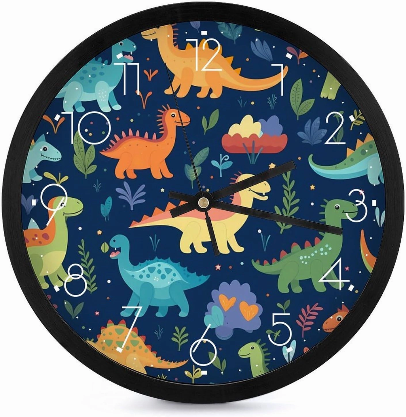 Cartoon Dinosaur Wall Clock 10 Inch Silent Non-ticking Battery Operated Decorative Clock for Kitchen Bedroom