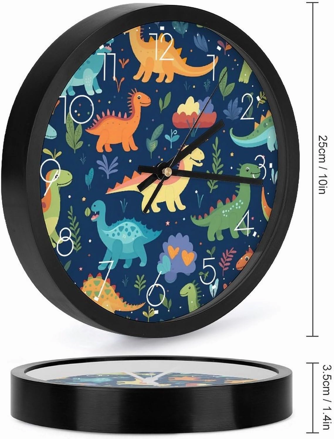Cartoon Dinosaur Wall Clock 10 Inch Silent Non-ticking Battery Operated Decorative Clock for Kitchen Bedroom