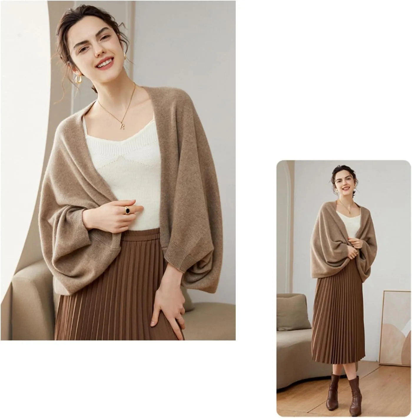 Cashmere Wrap Sweater for Women Warm Shawl Blanket Scarf with Sleeves Open Front Poncho Pashmina Shall with Two Shawl Clips