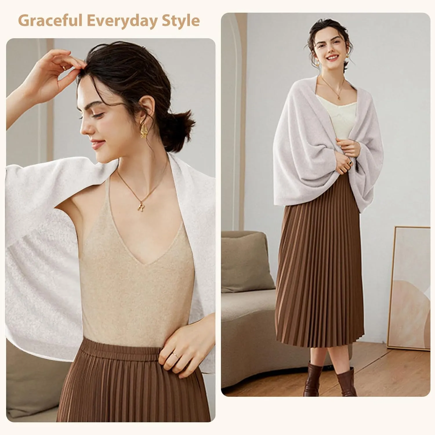 Cashmere Wrap Sweater for Women Warm Shawl Blanket Scarf with Sleeves Open Front Poncho Pashmina Shall with Two Shawl Clips