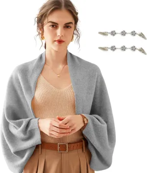 Cashmere Wrap Sweater for Women Warm Shawl Blanket Scarf with Sleeves Open Front Poncho Pashmina Shall with Two Shawl Clips