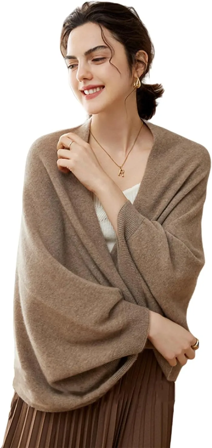 Cashmere Wrap Sweater for Women Warm Shawl Blanket Scarf with Sleeves Open Front Poncho Pashmina Shall with Two Shawl Clips