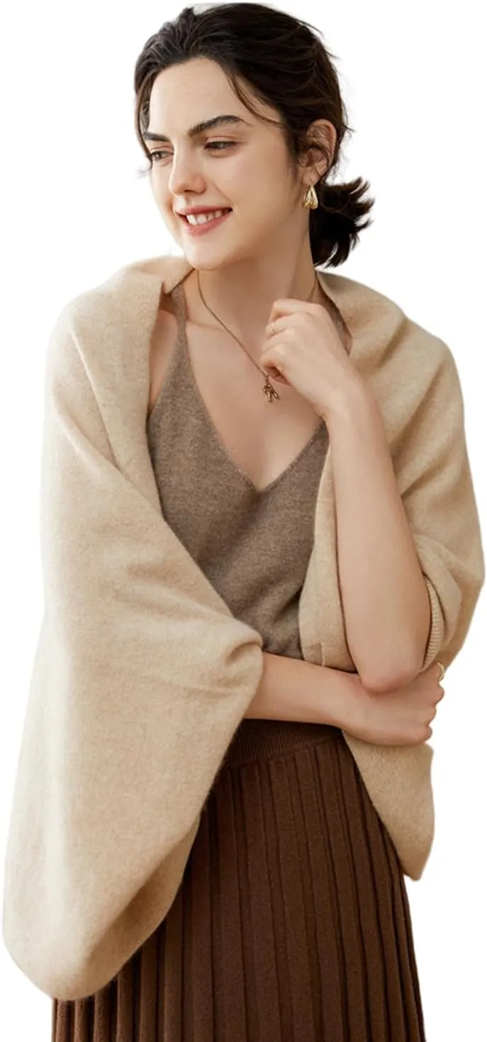 Cashmere Wrap Sweater for Women Warm Shawl Blanket Scarf with Sleeves Open Front Poncho Pashmina Shall with Two Shawl Clips