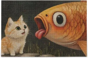 Cat Fish Funny Cute Jigsaw Puzzle for Adults 500 Pieces, Extremely Challenging and Difficult Puzzle for Family Games, Party Entertainment, and Brain Teasing Fun