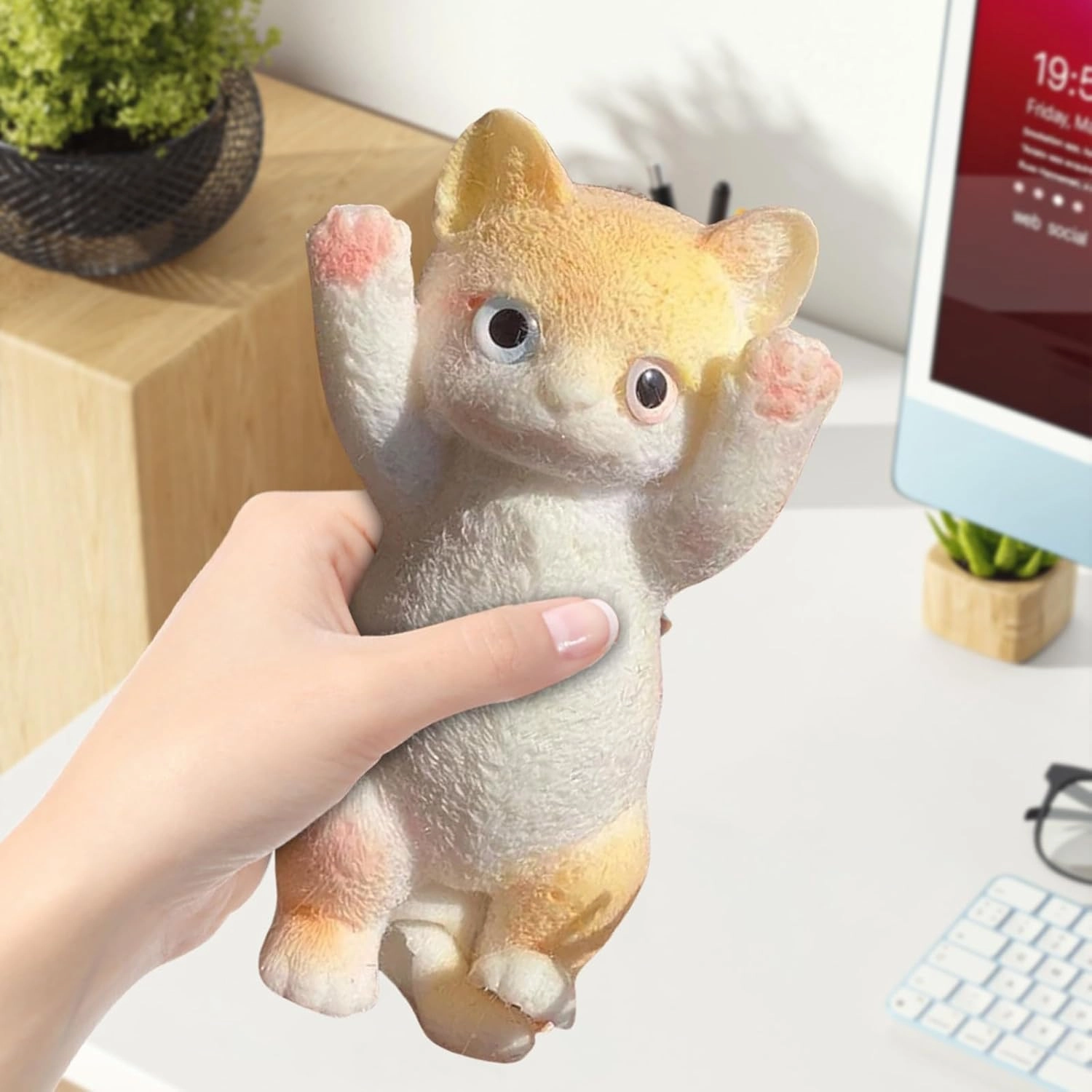 Cat Sticky Squishy Toys,Cute Cat Squishies Squeeze Soft Cat Squishies Stress Relief Sensory,Squeeze Toy Gifts for Christmas Birthday Holiday (Yellow)