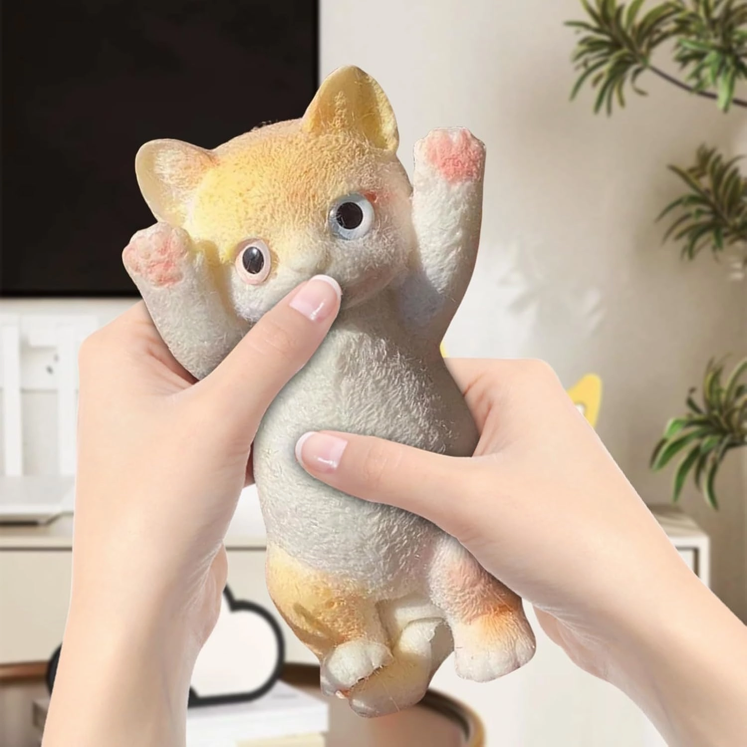 Cat Sticky Squishy Toys,Cute Cat Squishies Squeeze Soft Cat Squishies Stress Relief Sensory,Squeeze Toy Gifts for Christmas Birthday Holiday (Yellow)