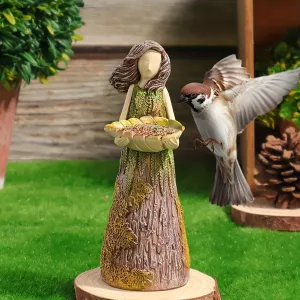 Charming Forest Girl Statue Resin Figurine Bird Feeder - Vintage Garden & Balcony Decor, Perfect for Mother's Day, for Spring, Summer