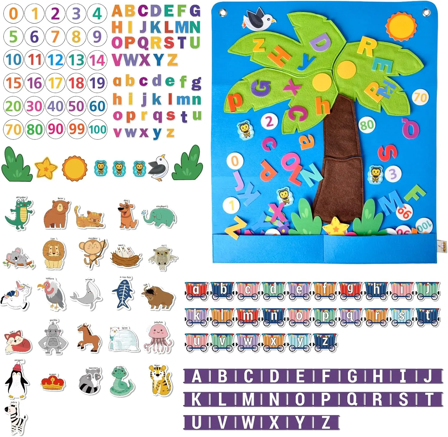 CHEFAN Felt Letter and Number Tree Story Board Set and 27 PCS Felt Alphabet Train Toys