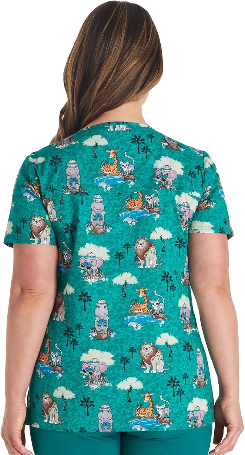 Cherokee Prints Women Scrubs Top V-Neck Print CK651