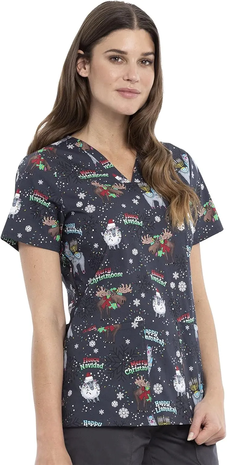 Cherokee Prints Women Scrubs Top V-Neck Print CK651