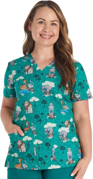 Cherokee Prints Women Scrubs Top V-Neck Print CK651