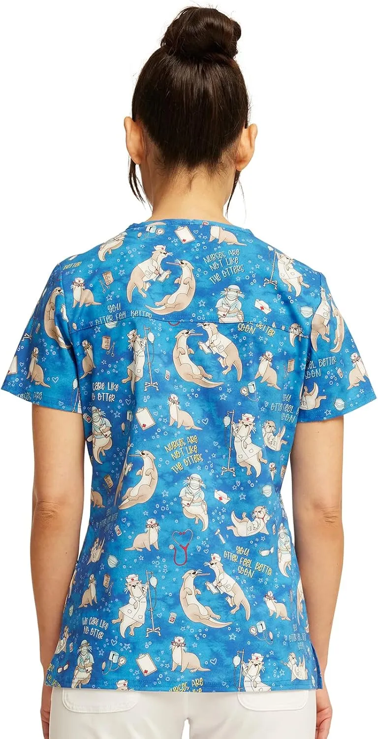 Cherokee Prints Women Scrubs Top V-Neck Print CK651