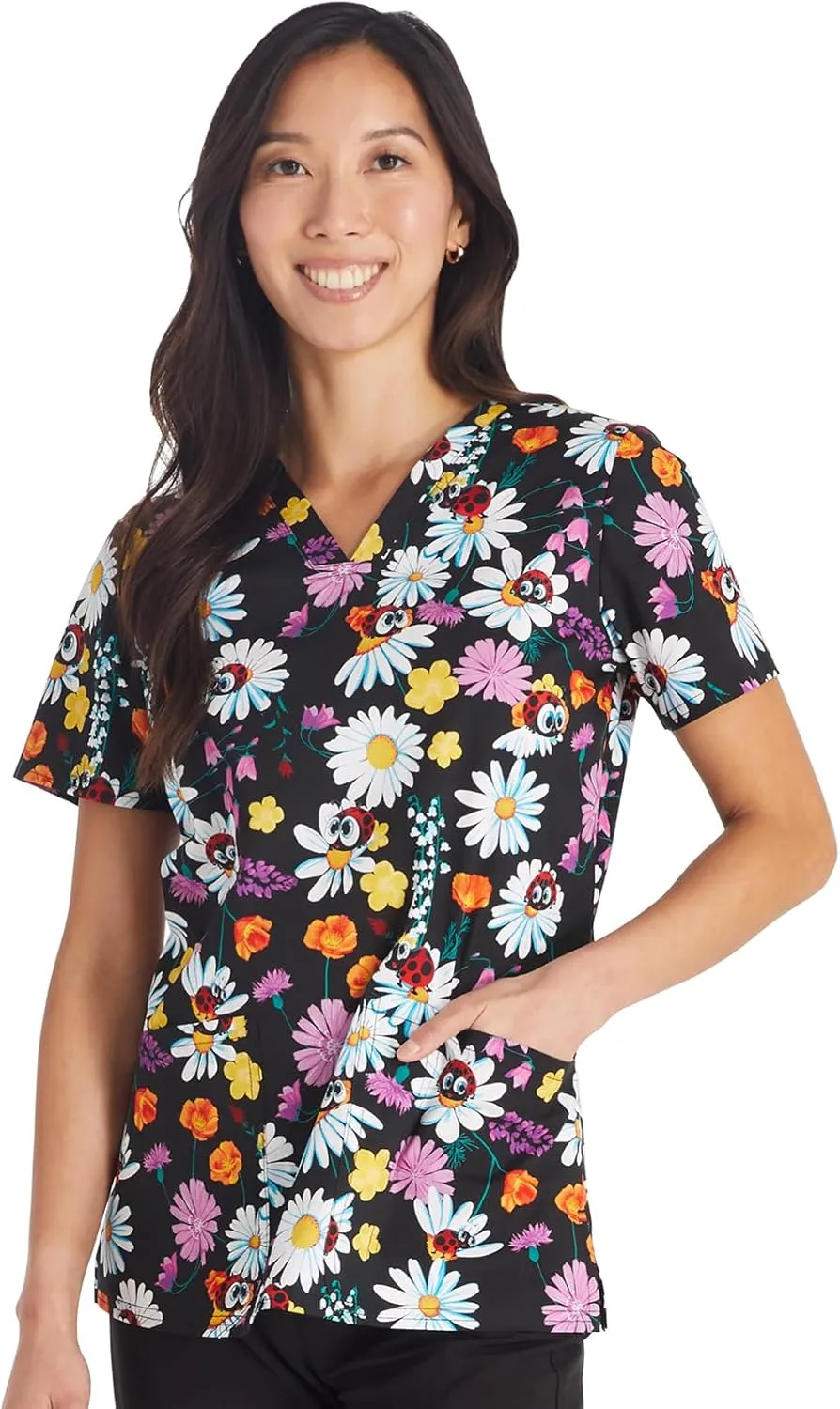 Cherokee Prints Women Scrubs Top V-Neck Print CK651