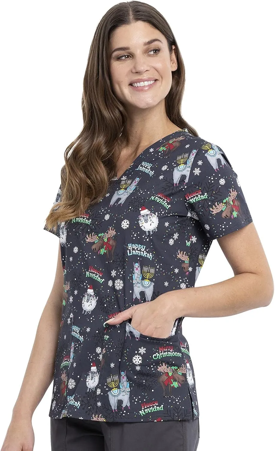 Cherokee Prints Women Scrubs Top V-Neck Print CK651