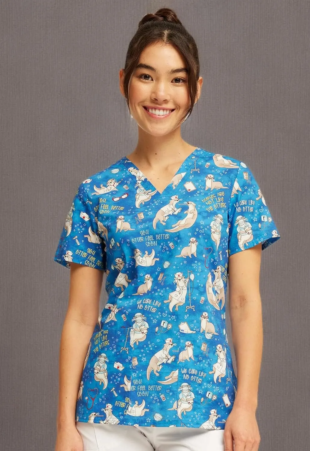 Cherokee Prints Women Scrubs Top V-Neck Print CK651