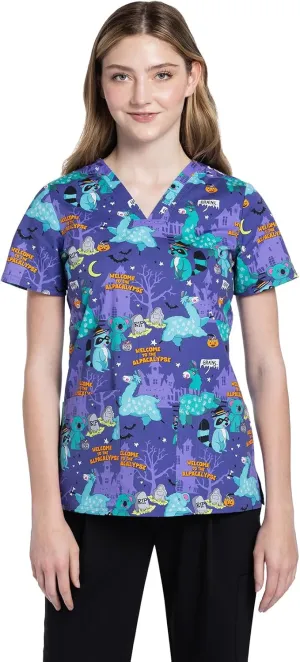 Cherokee Prints Women Scrubs Top V-Neck Print CK651