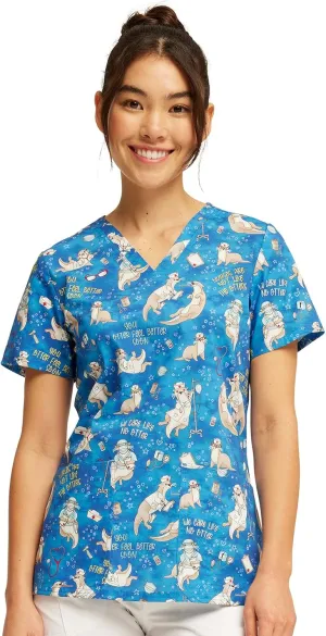 Cherokee Prints Women Scrubs Top V-Neck Print CK651