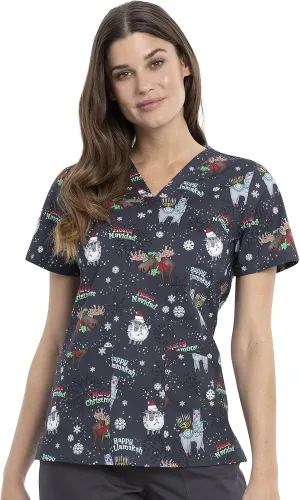 Cherokee Prints Women Scrubs Top V-Neck Print CK651