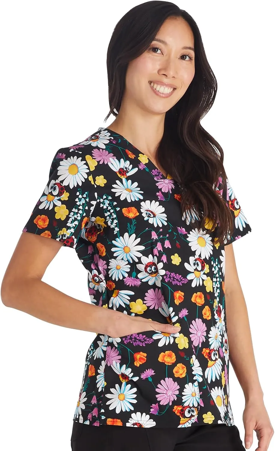 Cherokee Prints Women Scrubs Top V-Neck Print CK651