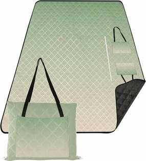 CHIFIGNO Dinosaur Green Blanched Almond Gradient Foldable Picnic Mat Cute Waterproof Beach Blanket Sand Proof Large Packable Camping Blanket 118" x 80"