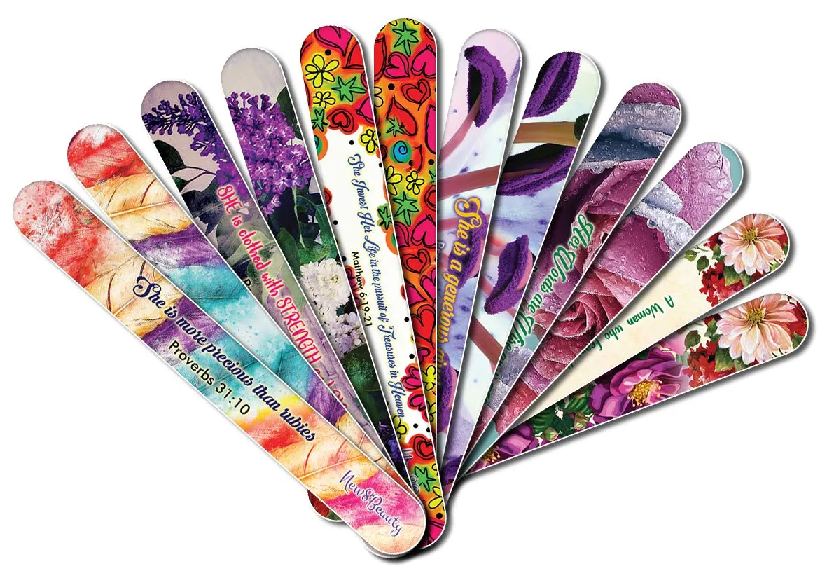 Christian Emery Board - Virtuous Woman (36-Pack) -150/150 Grit Colorful Nail File - Nail Spa Party Favors Supplies - Best Stocking Stuffers Gift for Girls Women Kids Mom Girlfriend -