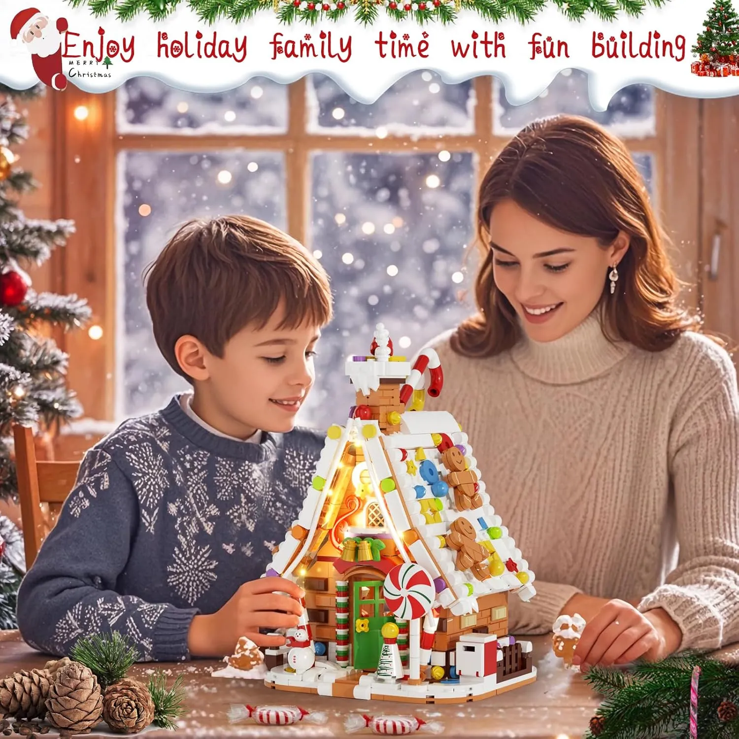 Christmas Gingerbread House Lighting Building Set, Fairy Christmas Village House Collection Lighted Building Toys, Ideal Gifts for Xmas, Home Decor Adult Kids 6 